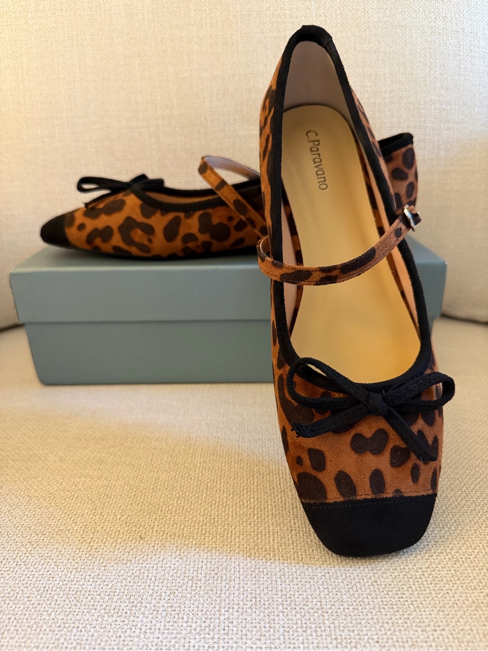 C. Paravano Leopard Square-Toe Mary Jane Flats Size 9 US